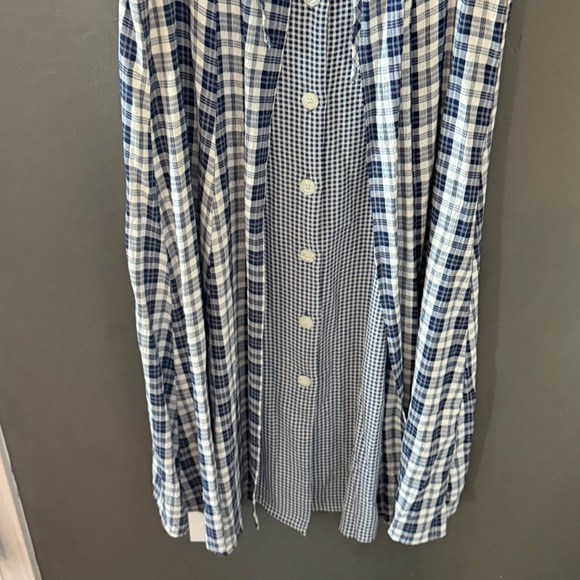 Cottage Vintage 90s Newport News Blue White Plaid Gingham Tie Front Maxi Dress - Picture 4 of 9